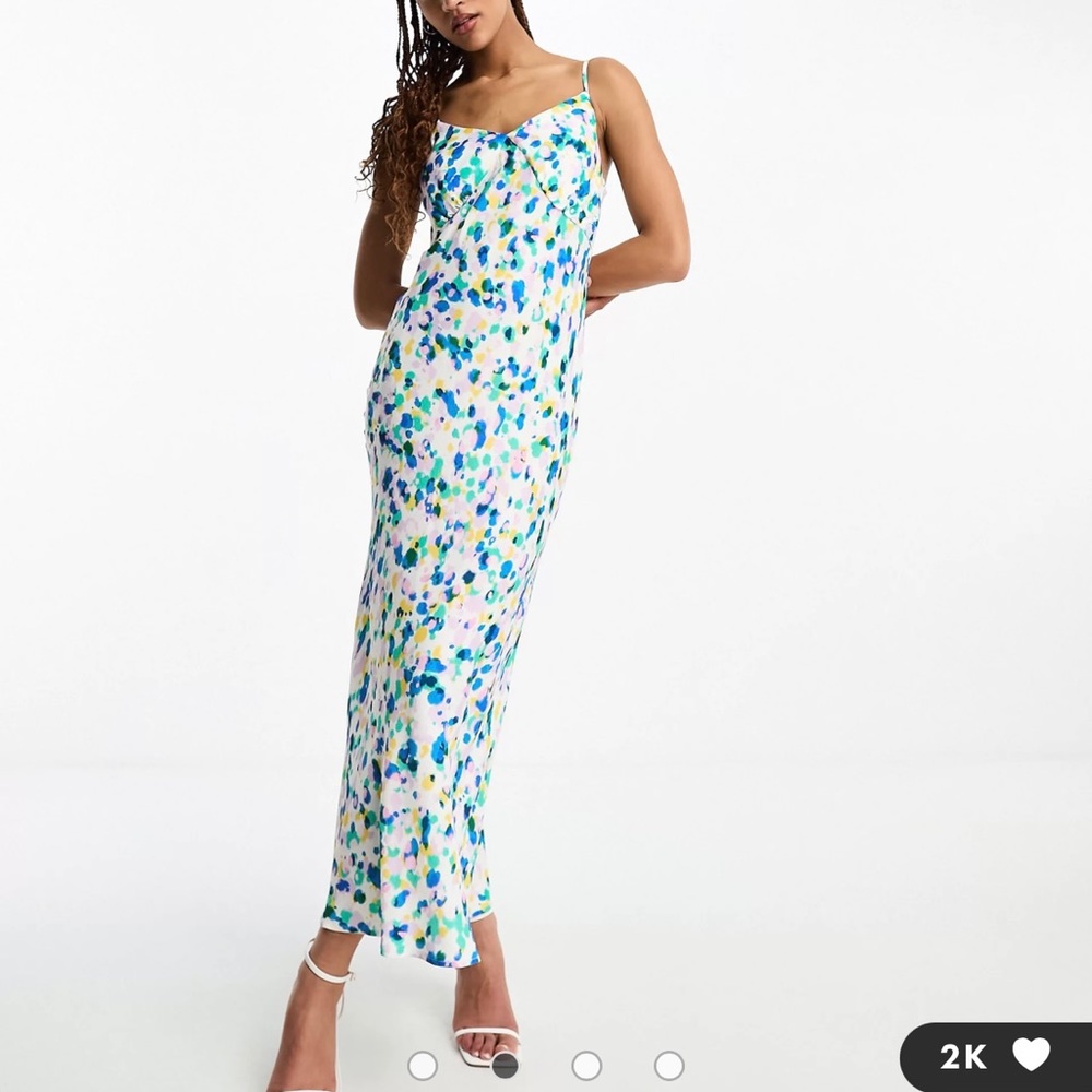 ASOS Nobody's Child Melina satin slip midi dress in abstract print